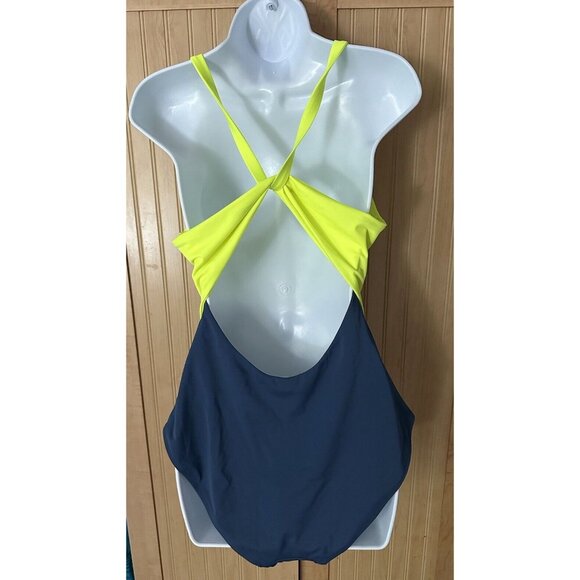 Boden Twist Detail - Yellow and Navy Swimsuit Women's, Size 12 - Picture 2 of 4